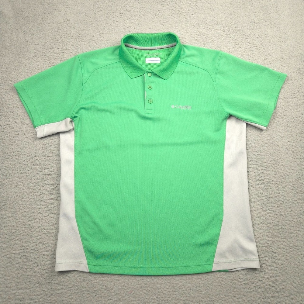 Columbia PFG Mens Green Pink Short Sleeve Vented Fishing Polo Shirt Omni-Shade‎